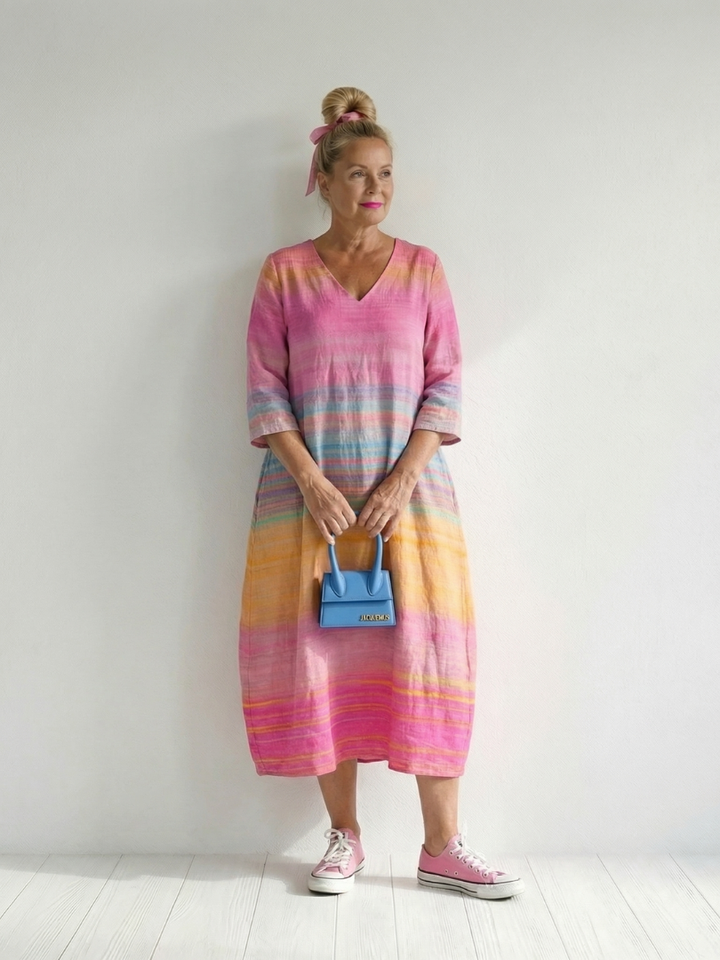 Blake | Robe Midi à Rayures en Dégradé de Couleurs