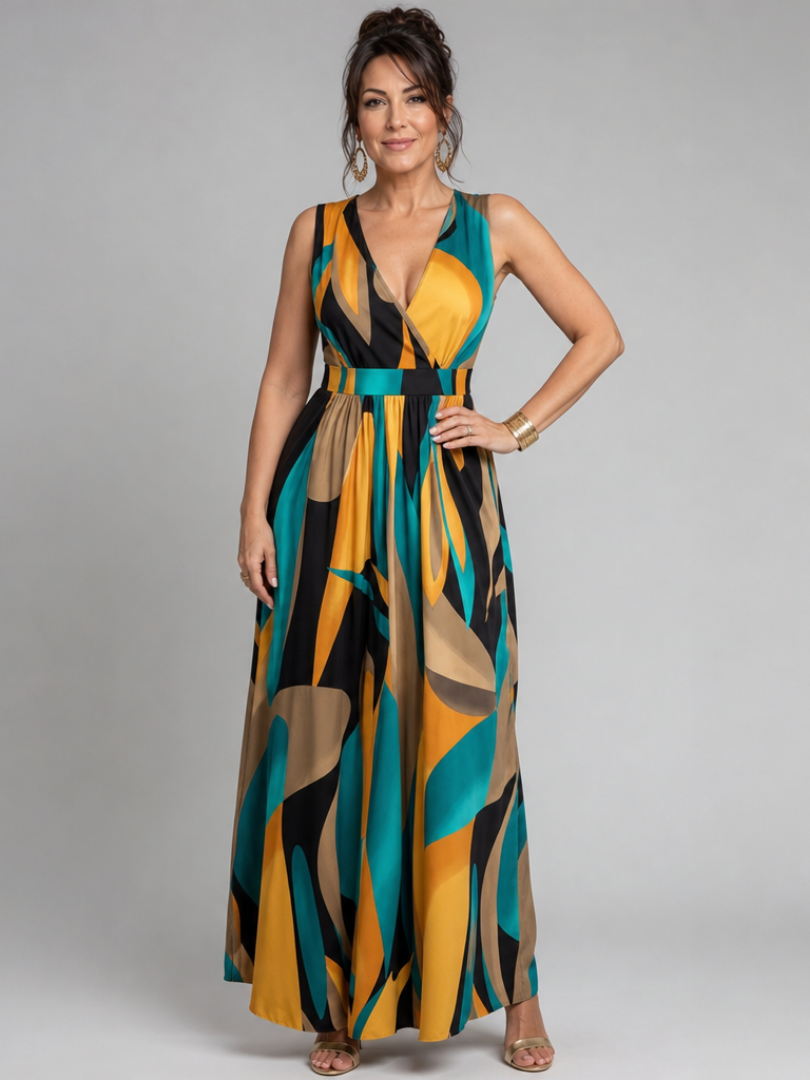 Zarela | Robe Maxi Sans Manches à Imprimé Abstrait