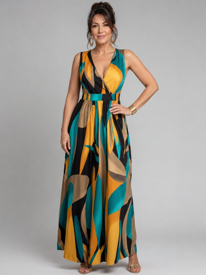 Zarela | Robe Maxi Sans Manches à Imprimé Abstrait