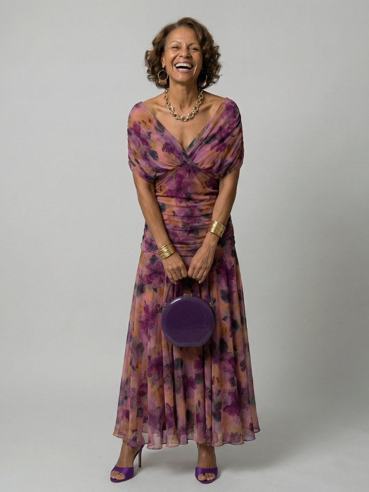 Calen | Robe Midi Décontractée à Épaule Dégagée