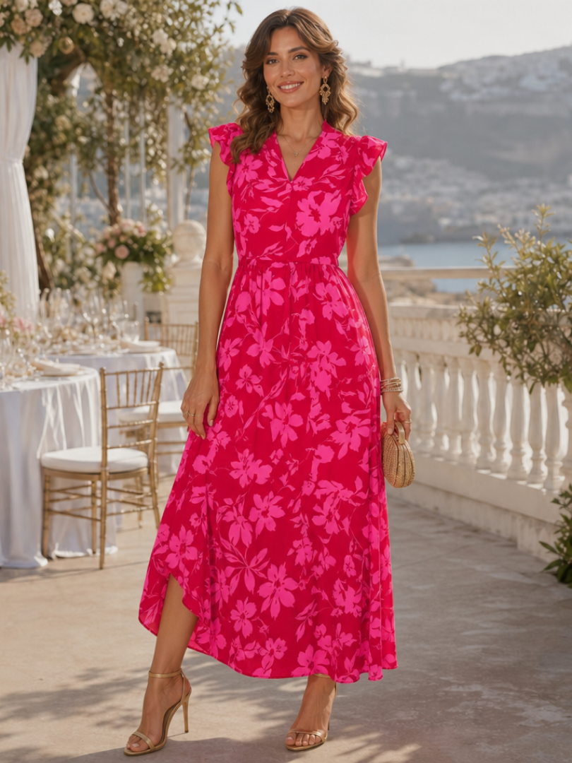 Zame | Robe Midi Sans Manches à Col V avec Volants