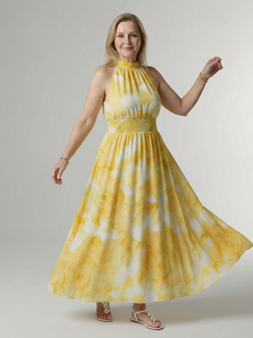 Sylin | Robe Midi à Encolure Halter Froncée