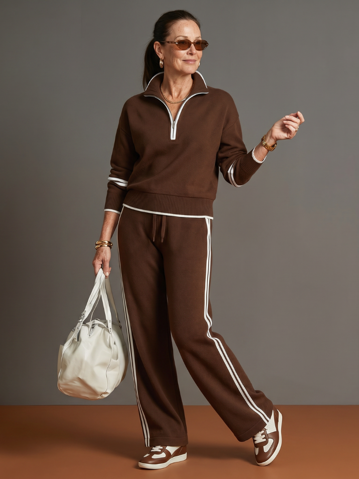 Pluie | Ensemble de pantalons à rayures latérales à manches longues et col zippé