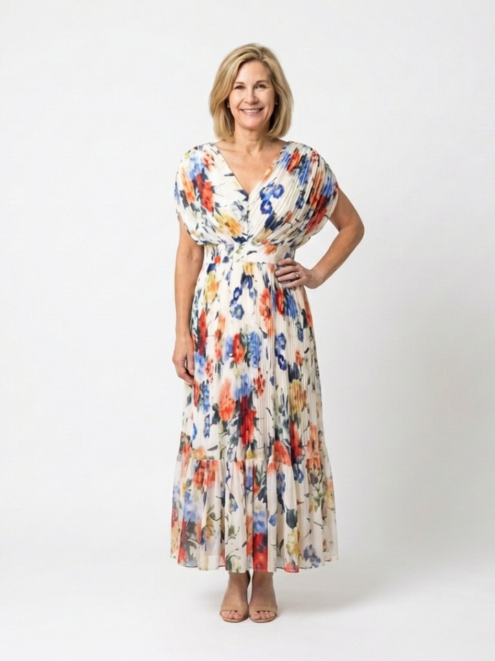 Savannah | Robe midi plissée à manches courtes avec imprimé floral