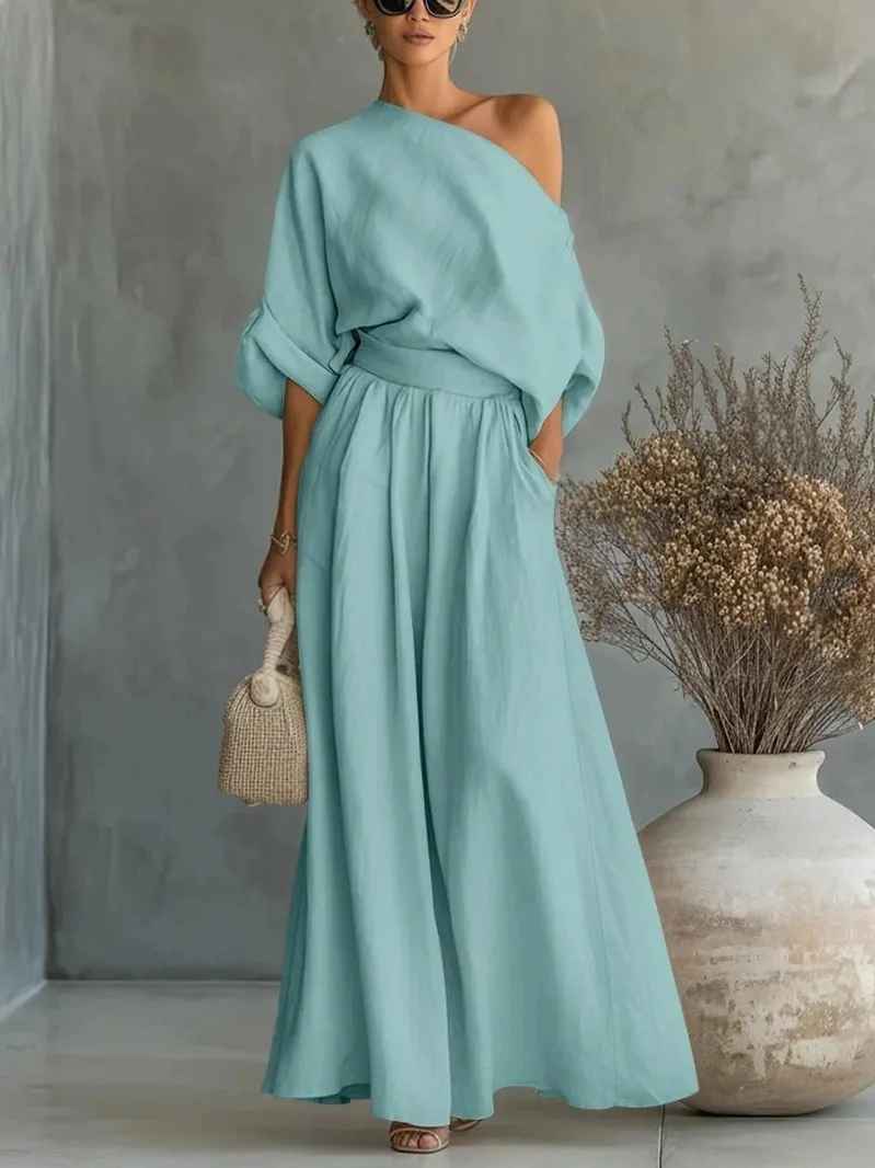 Lisa | Ensemble de Top Doux Off-Shoulder et Pantalons Ajustés
