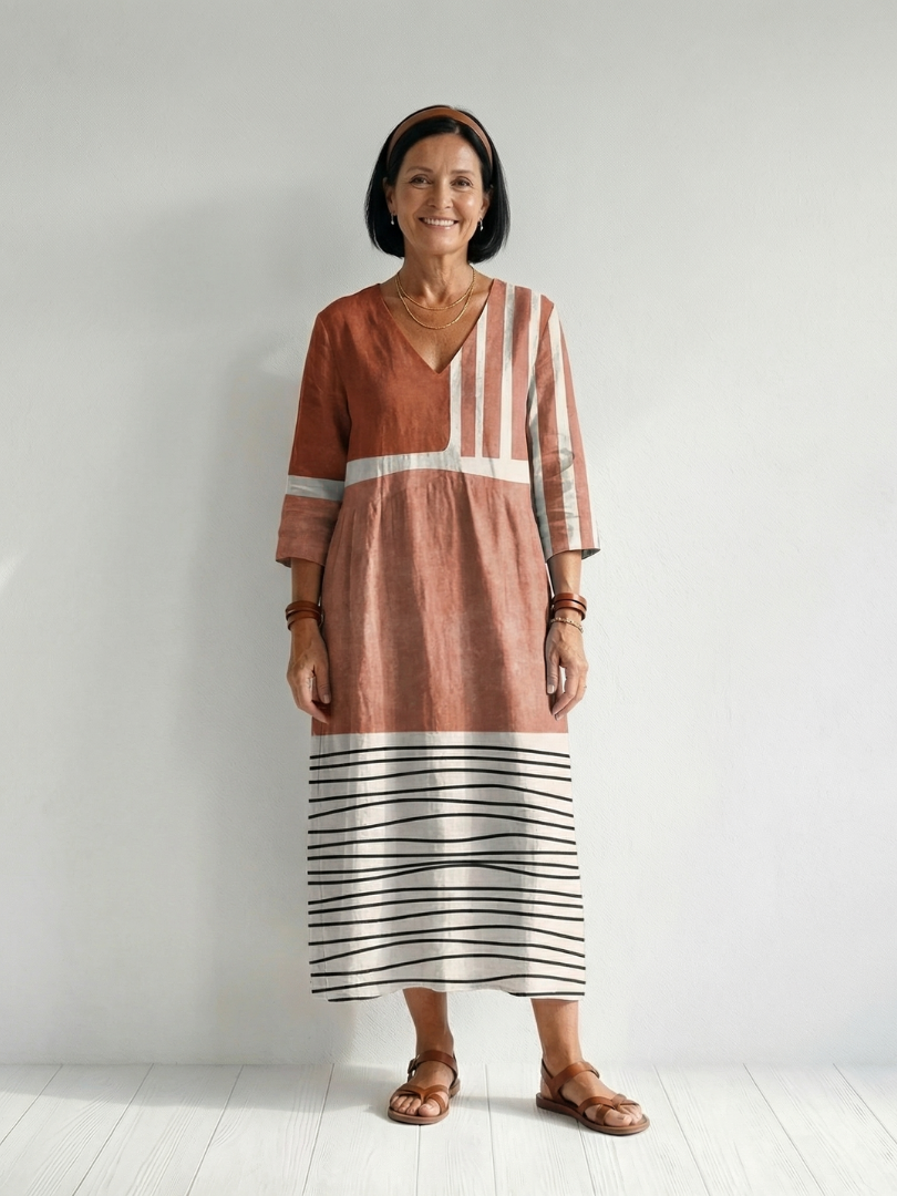 Remy | Robe Midi à Rayures Mélangées