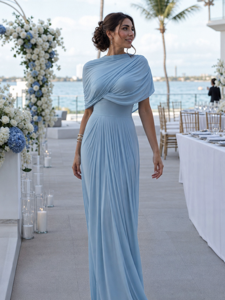 Thael | Robe Maxi à Épaule Dénudée et Corsage Drapé