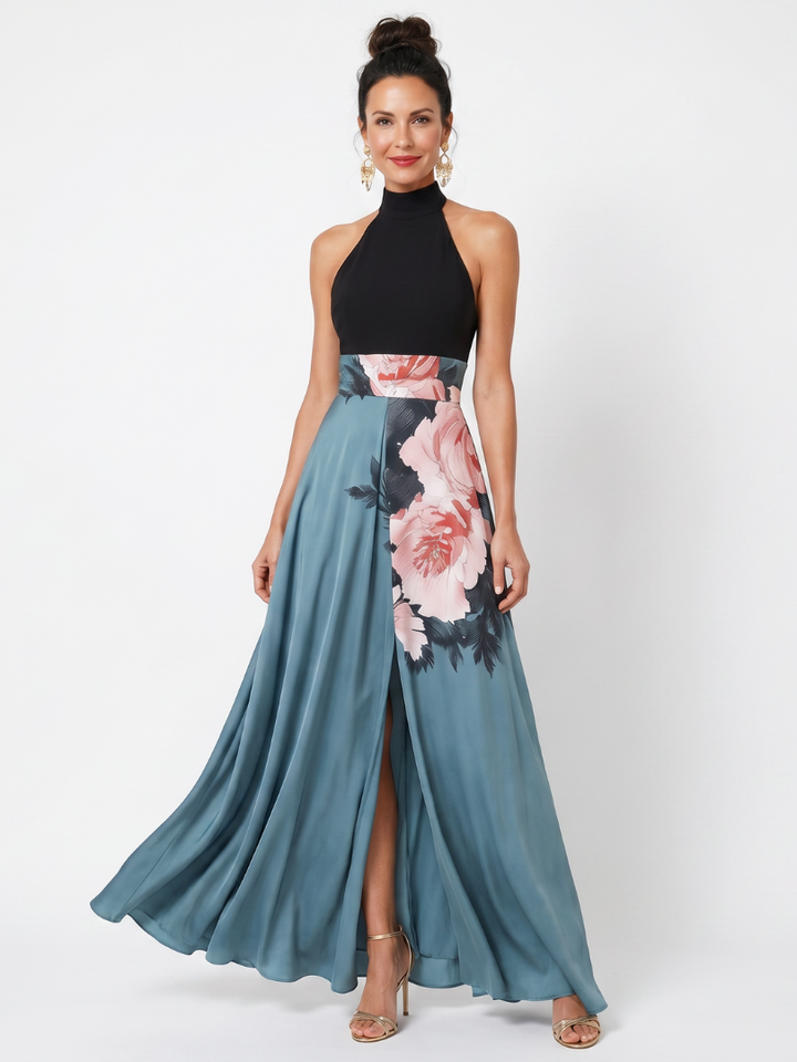 Olympas | Robe Maxi à Bretelles avec Jupe Fleurie