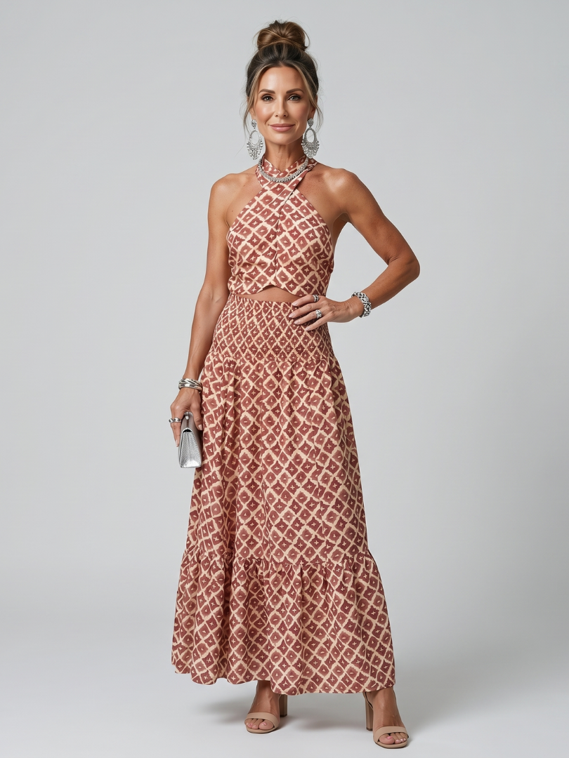 Amira | Robe midi à découpes géométriques et col croisé