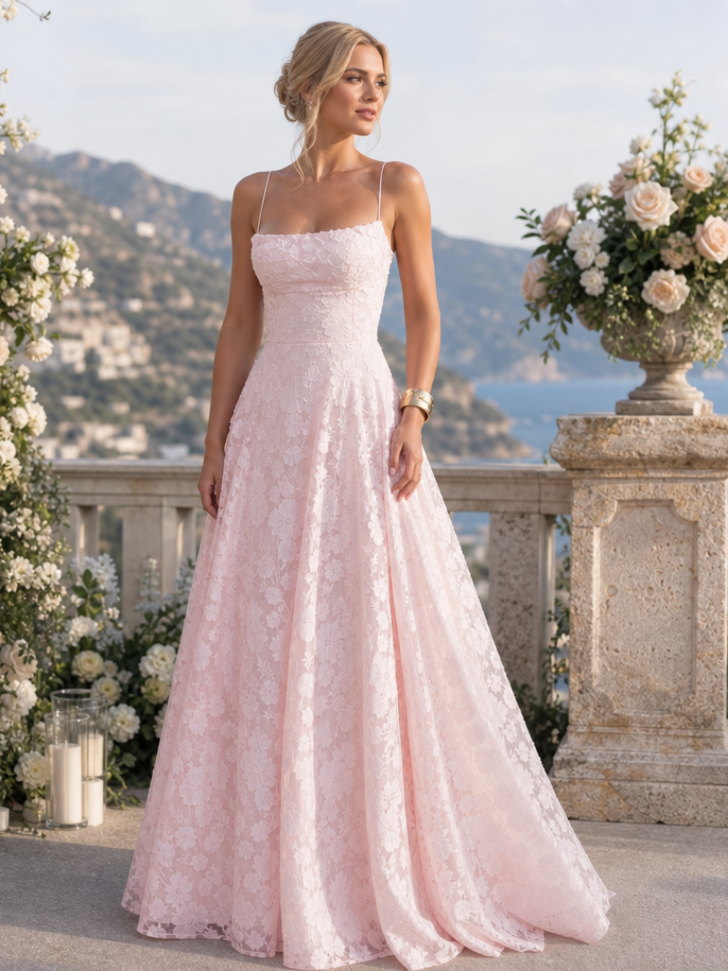 Valenne | Robe Maxi en Dentelle à Bretelles Spaghetti