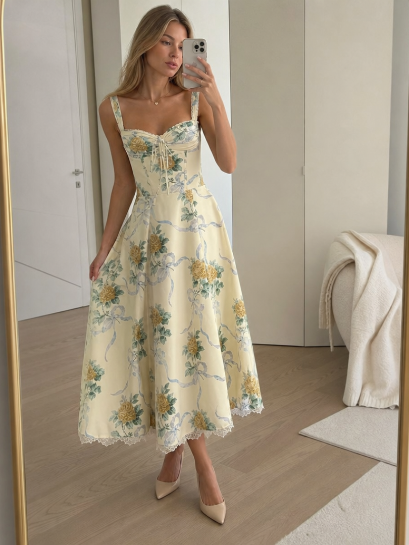 Lynn | Robe Midi à Corset Structuré