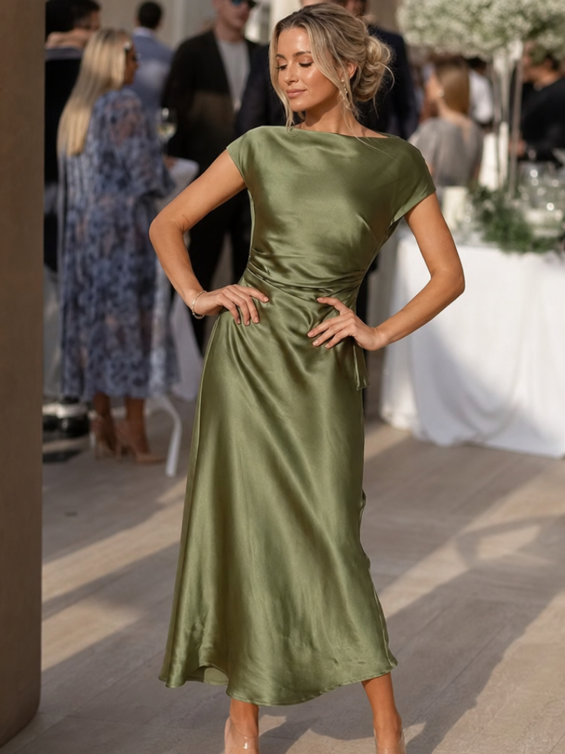 Elure | Robe midi ajustée à manches courtes et encolure bateau