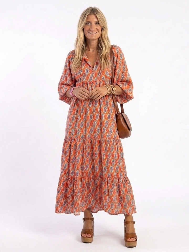 Amara | Robe Midi à Imprimé Géométrique et Col V