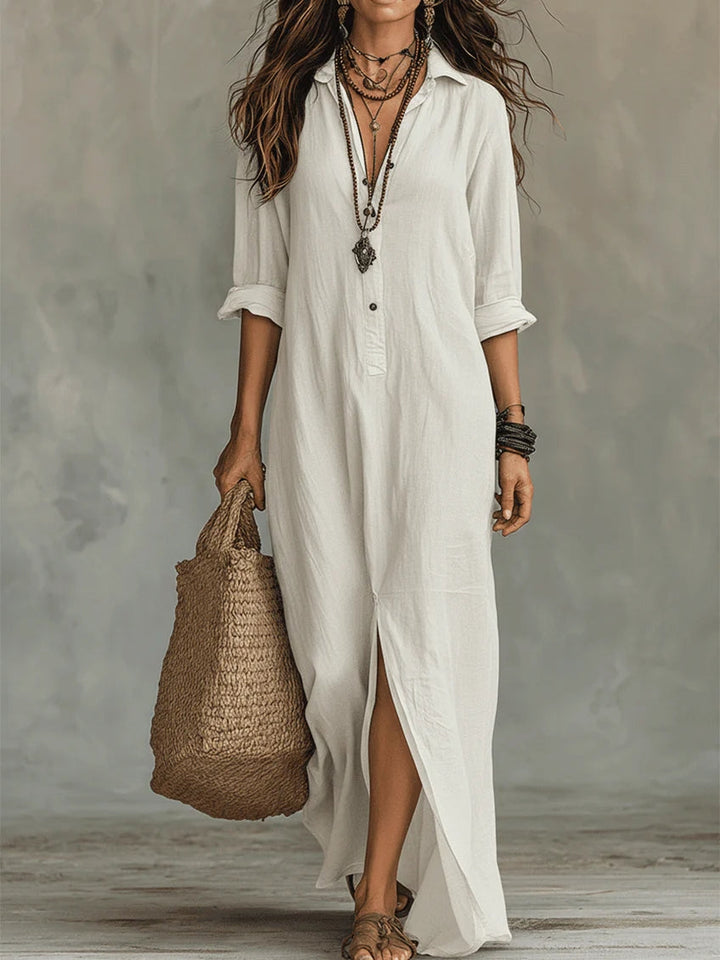 Soline | Robe maxi avec boutons et décolleté en V décontracté