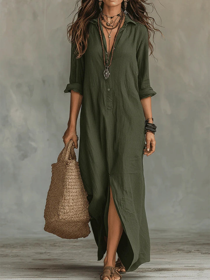 Soline | Robe maxi avec boutons et décolleté en V décontracté