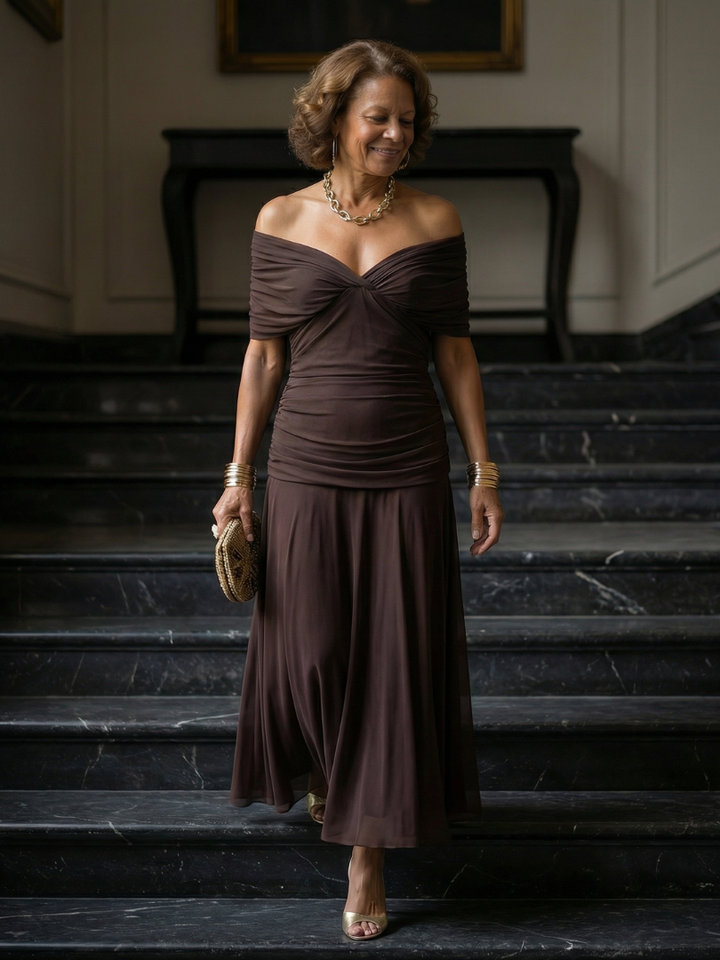 Calen | Robe Midi Décontractée à Épaule Dégagée