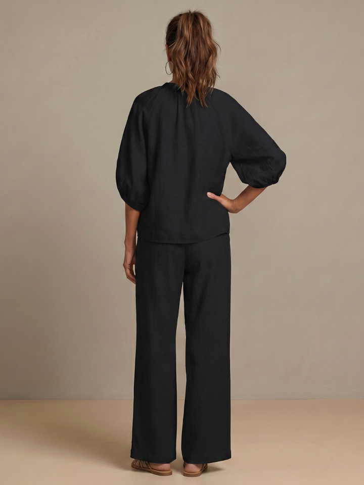 Natalia | Haut Blouson à Zip Avant Ensemble Pantalon Large