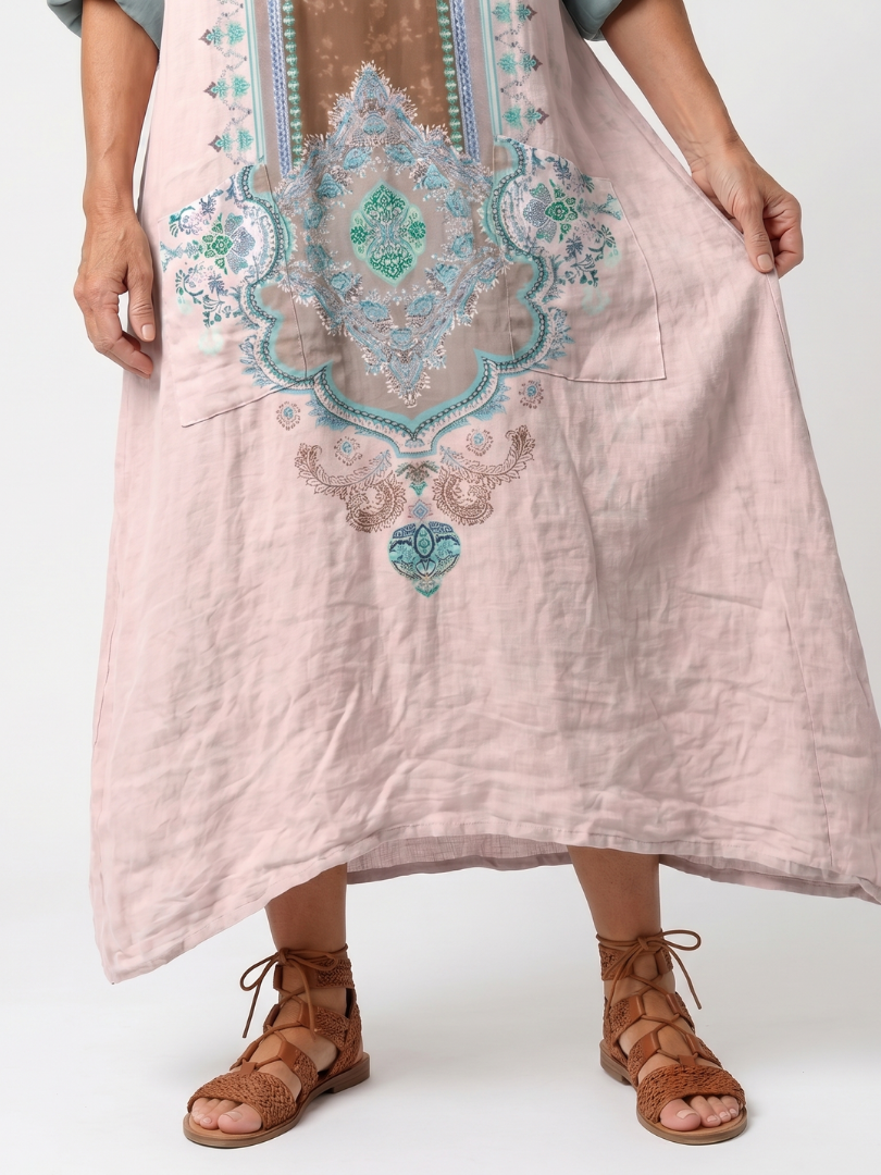 Kenza | Robe Midi Relaxed avec Panneaux Brodés et Poches