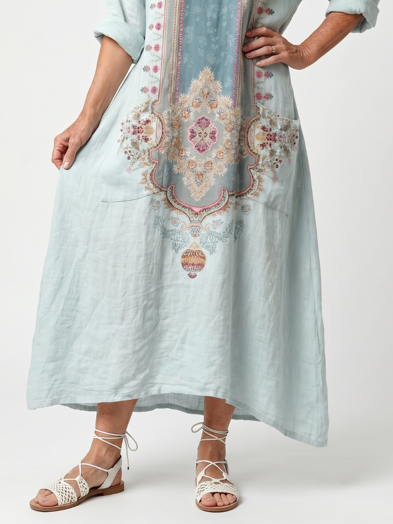 Kassiani | Robe midi à poches surdimensionnée avec panneau brodé orné