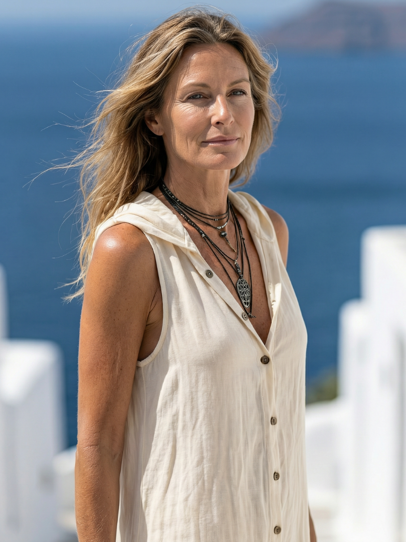 Marune | Robe maxi sans manches à boutons et capuche