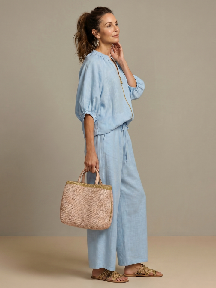 Natalia | Haut Blouson à Zip Avant Ensemble Pantalon Large