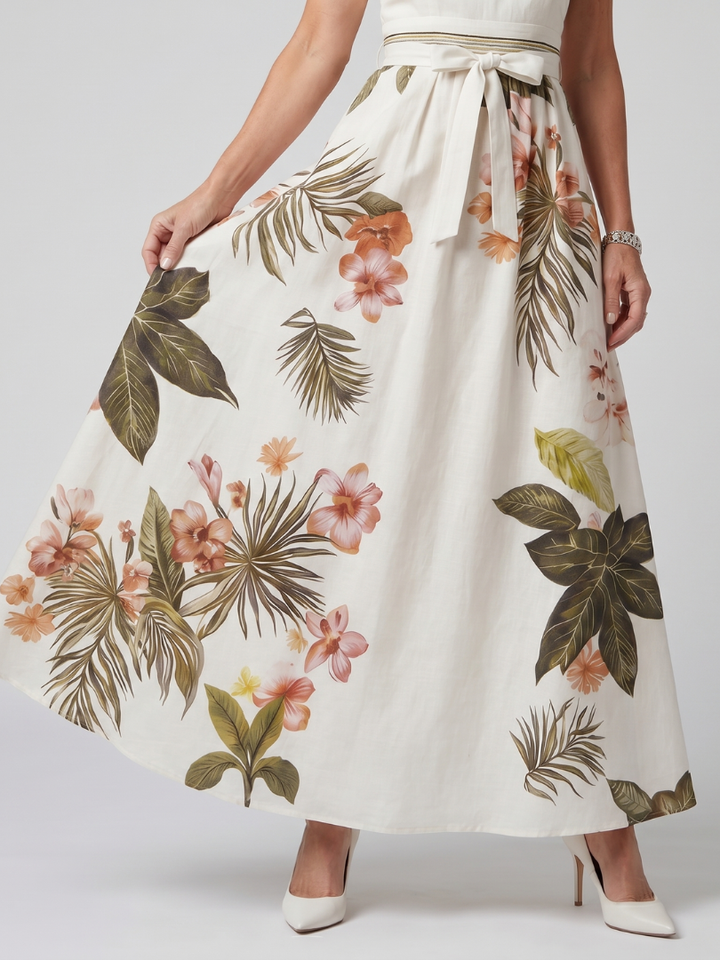 Meadow | Robe maxi à panneaux botaniques drapée à col halter
