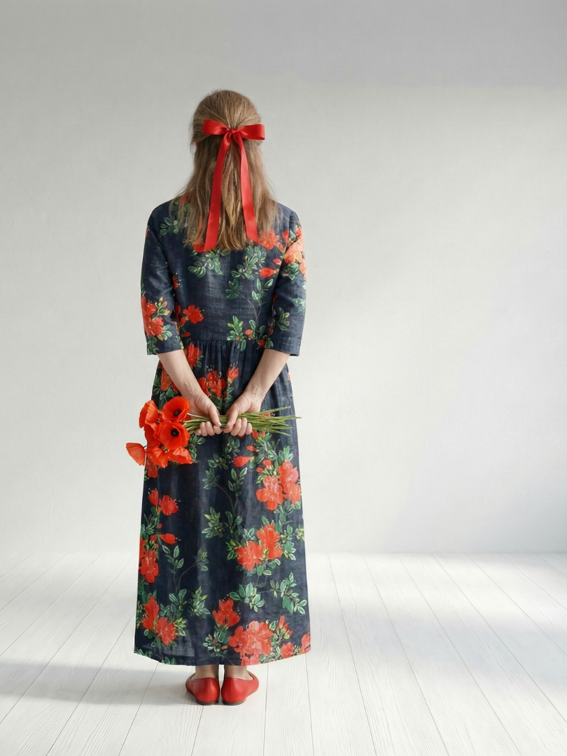 Cyrus | Robe Midi Fleurie Drapeau Calme