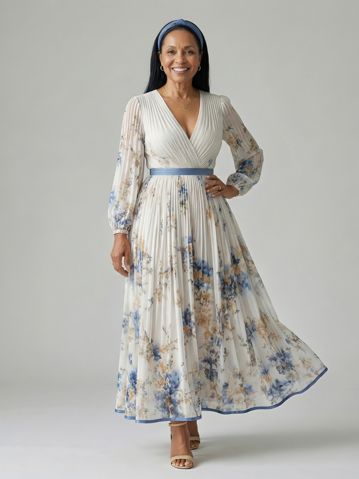 Rielle | Robe Midi Drapée à Manches Longues