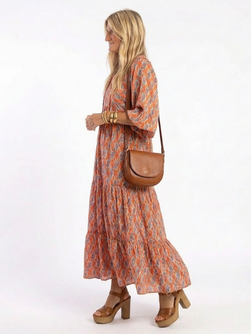 Amara | Robe Midi à Imprimé Géométrique et Col V
