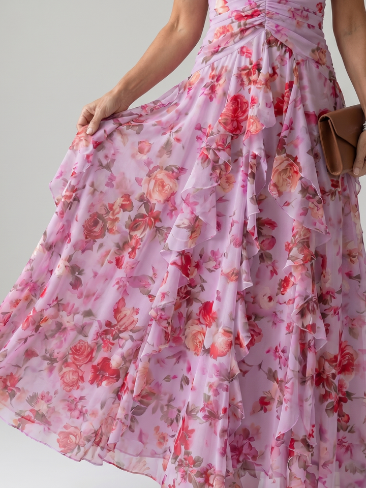 Nori | Robe Maxi Fleurie à Décolleté Halter Froncé