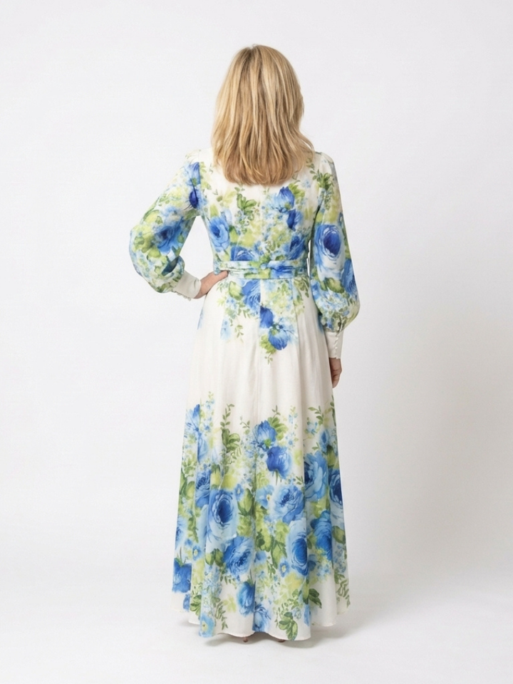 Harper | Robe Maxi à Manches Longues à Fleurs avec Boutonnage