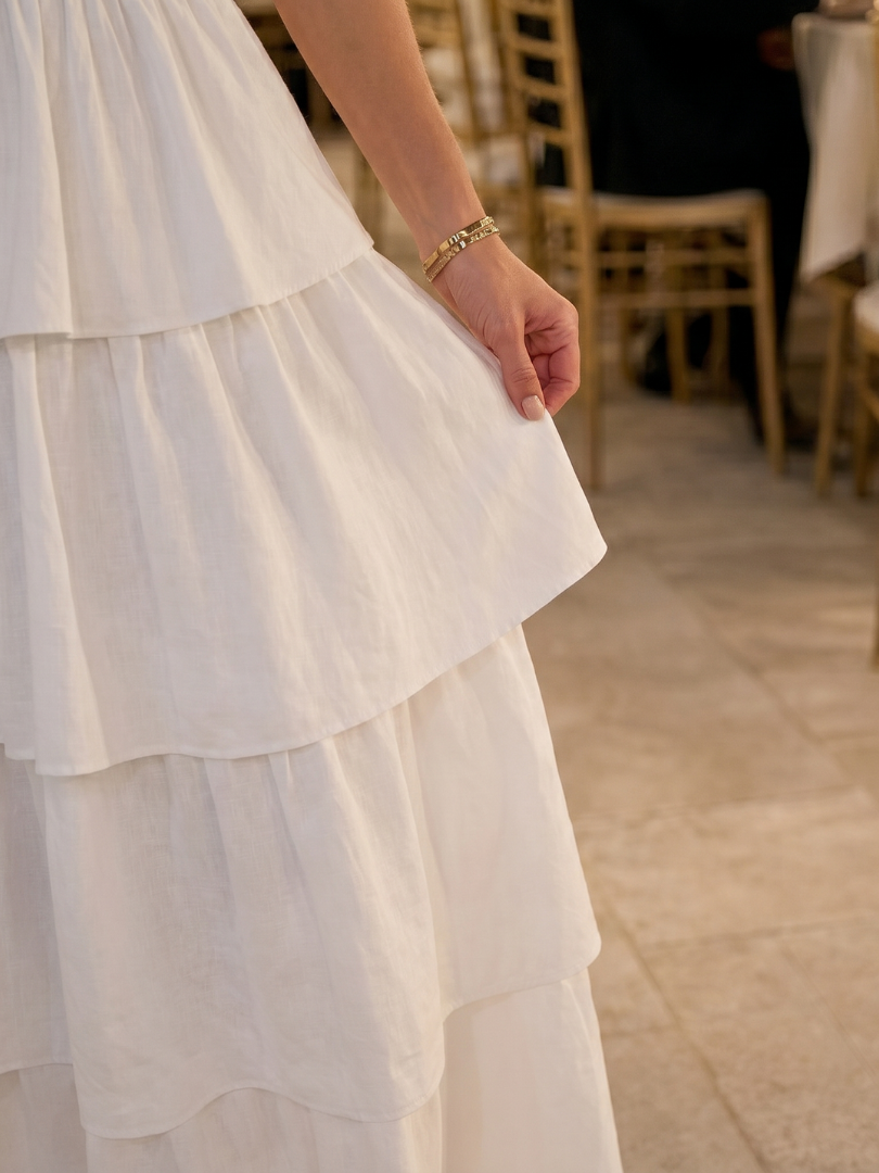 Gemma | Robe Midi à Buste Froncé Sans Bretelles