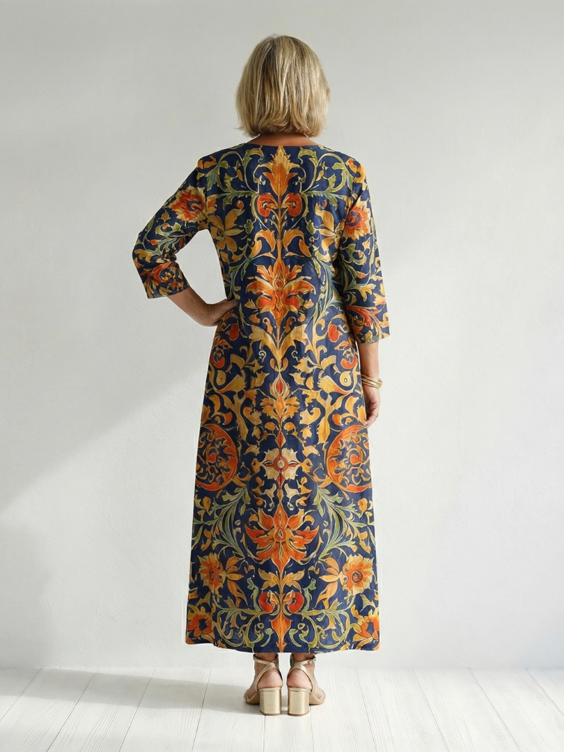 Elise | Robe Midi Florale Ornée et Épurée