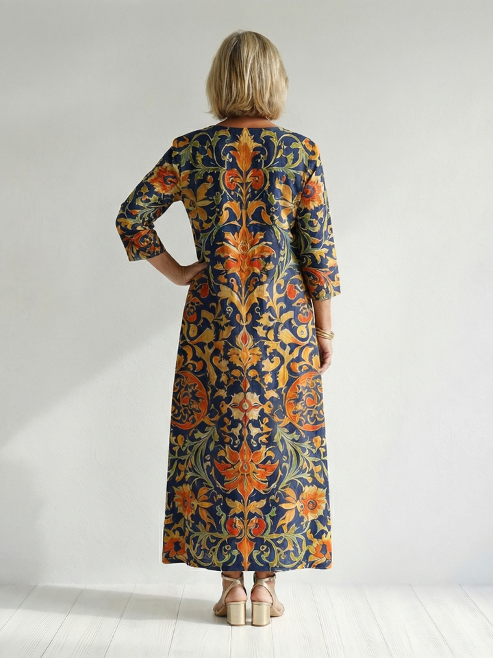Elise | Robe Midi Florale Ornée et Épurée