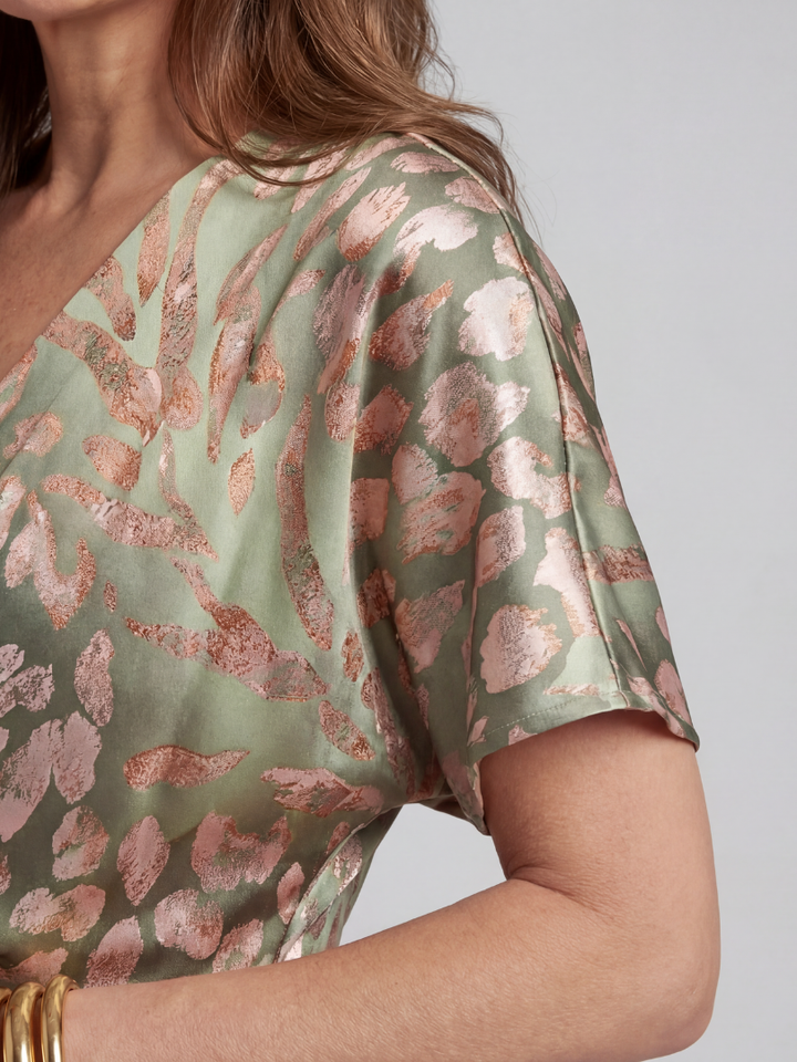 Coralie | Robe Midi à Imprimé Abstrait avec Décolleté en V et Taille Twist