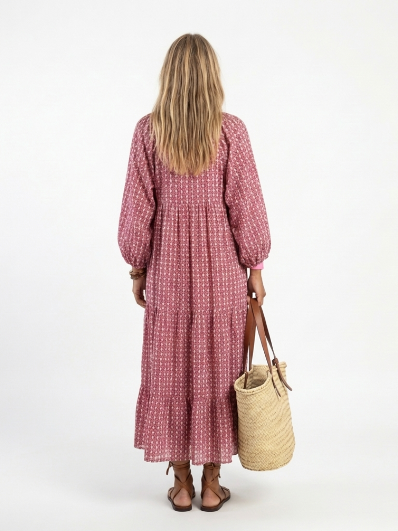Arlette | Robe Midi à Imprimé Géométrique à Manches Longues