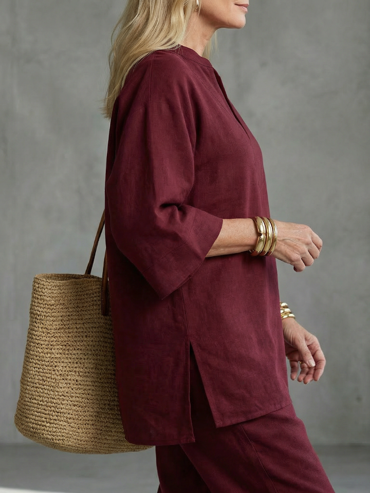Georgiana | Ensemble Tunique à Col V et Pantalon Rassemblé