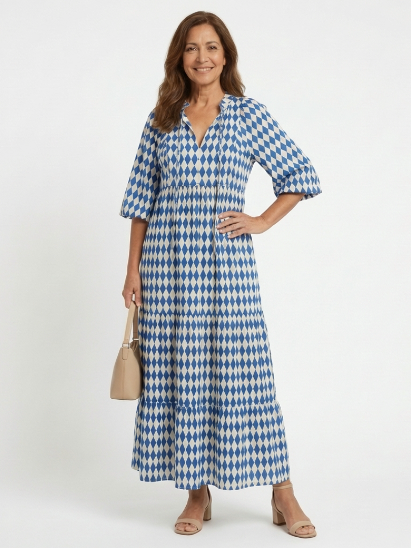 Elodie | Robe Midi à Imprimé Diamant