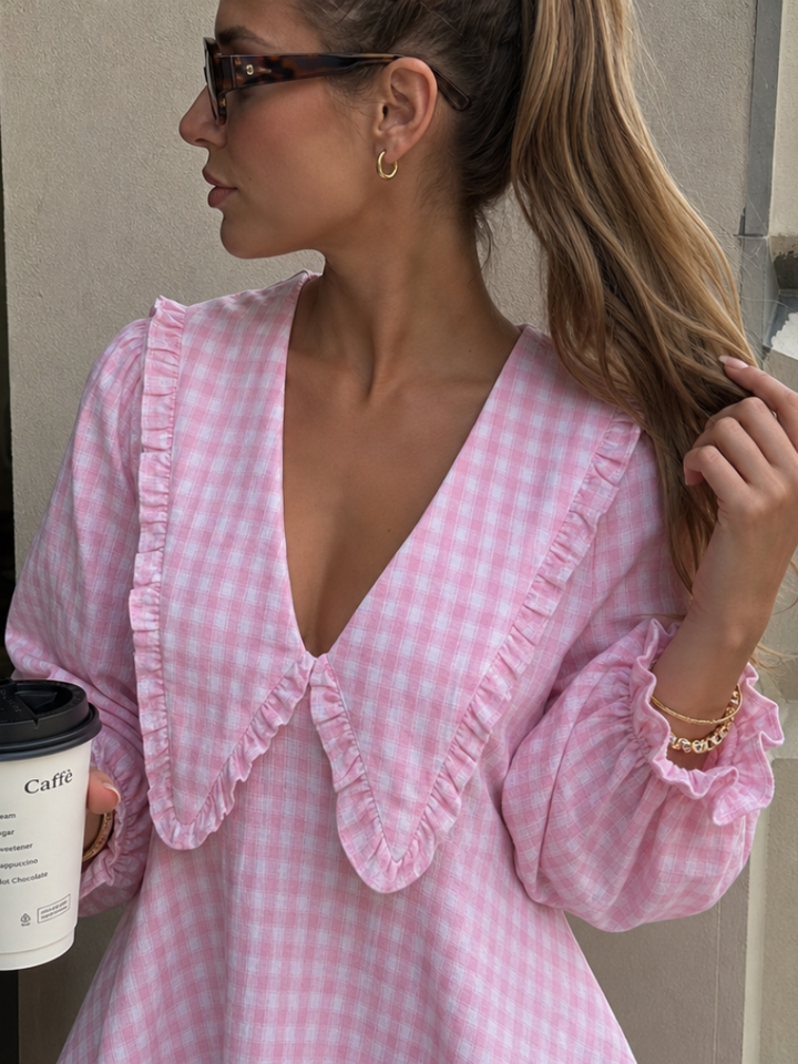 Peker | Robe Mini à Col Roulé et Motif Vichy