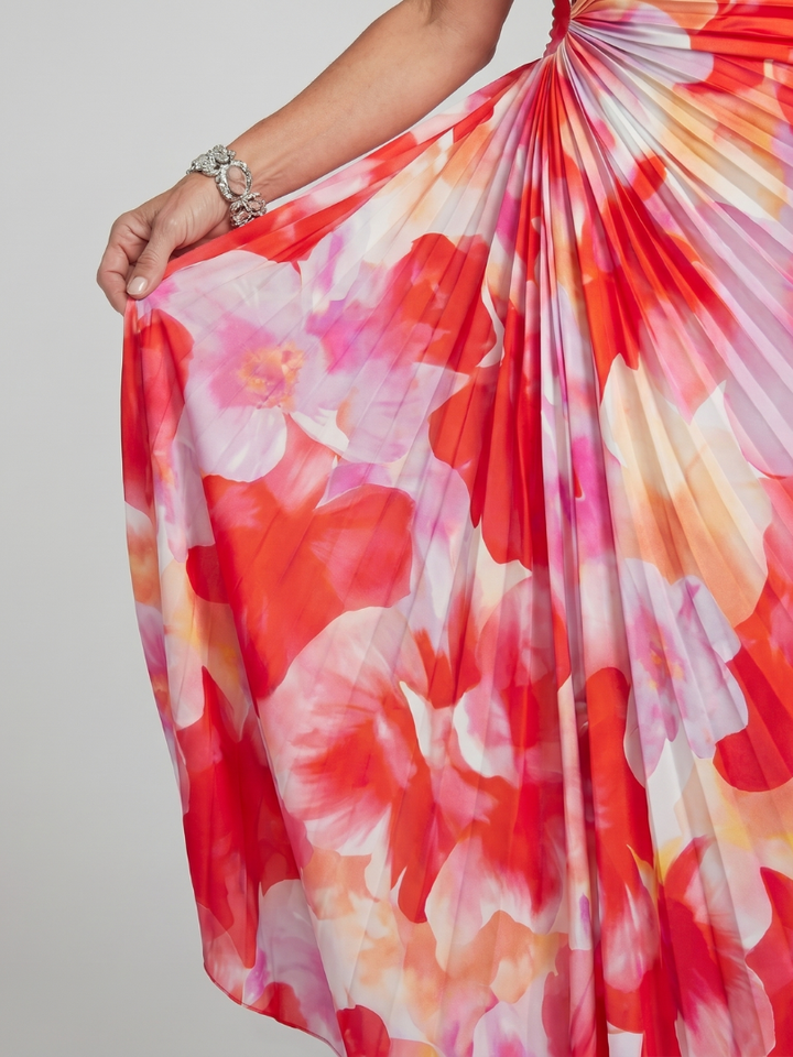 Taya | Robe Midi à Encolure Unique et Corps Plissé