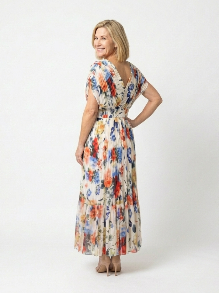 Savannah | Robe midi plissée à manches courtes avec imprimé floral