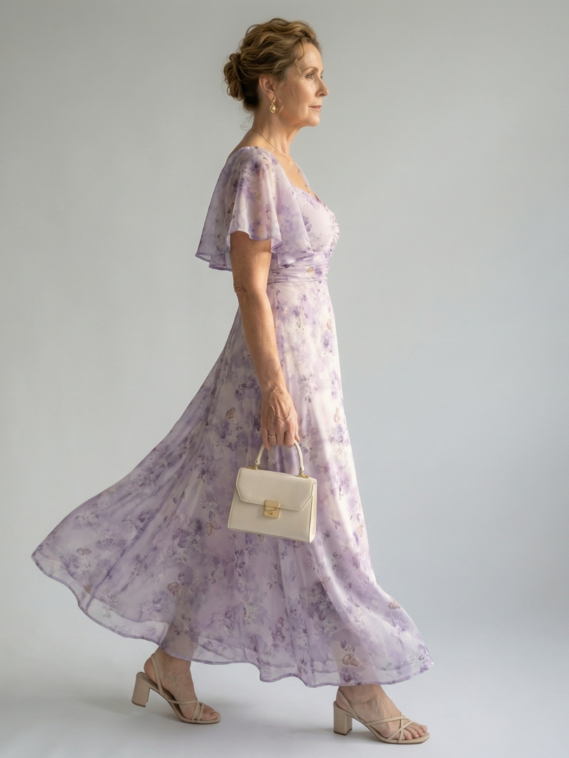 Vaelis | Robe Midi à Manches Flutter