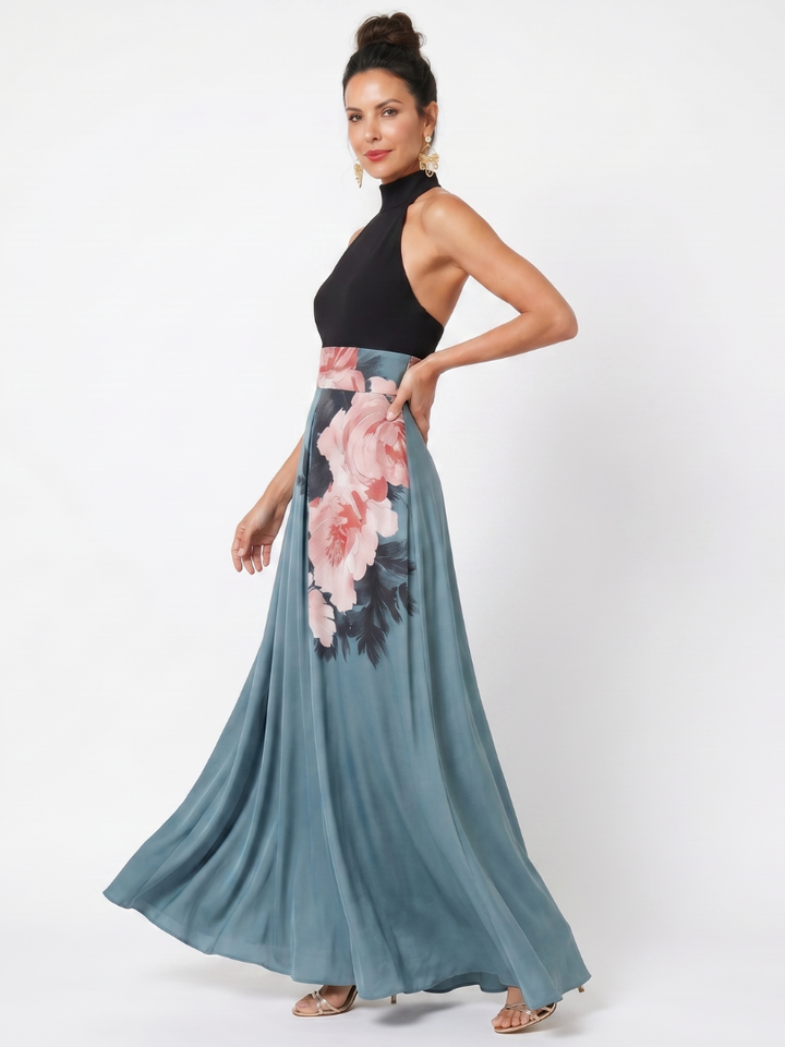 Olympas | Robe Maxi à Bretelles avec Jupe Fleurie
