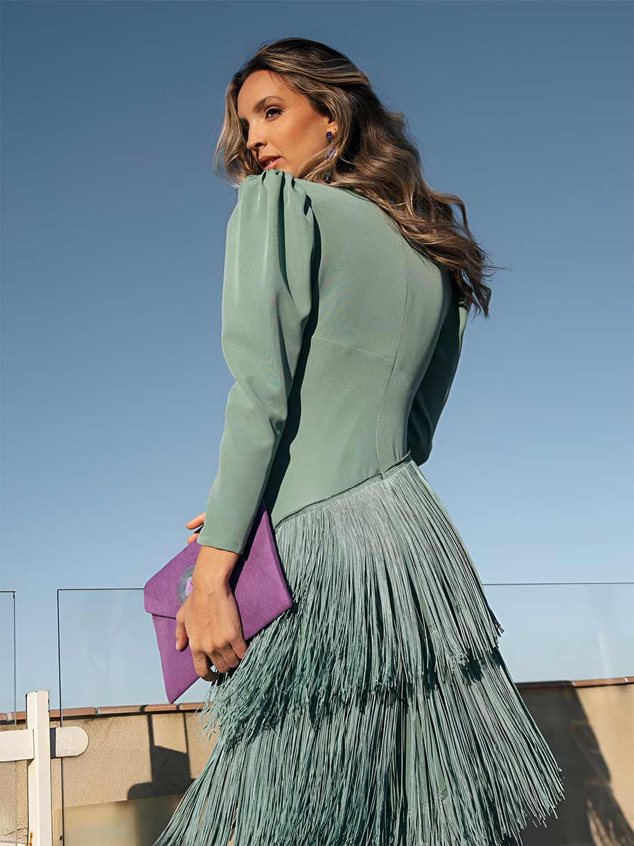 Frida | Robe midi avec franges en vert sauge