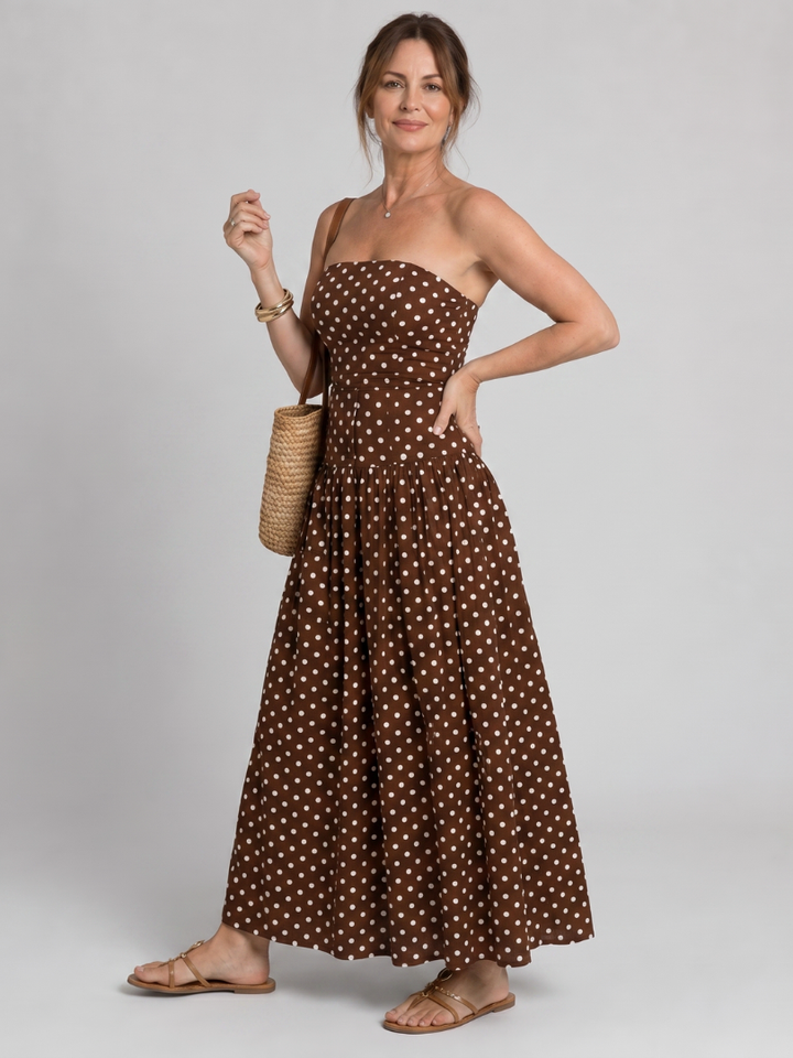 Sorien | Robe Midi Sans Bretelles à Motif Pois
