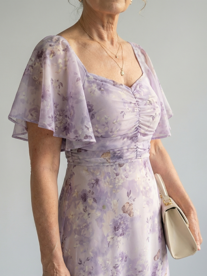 Vaelis | Robe Midi à Manches Flutter