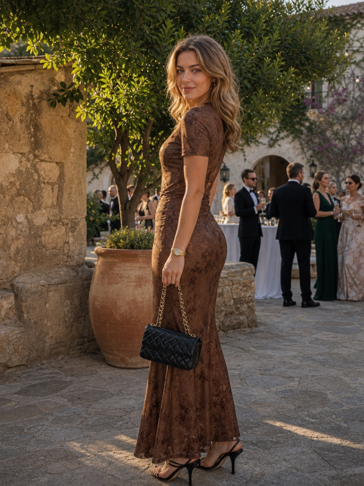 Sabella | Robe midi à manches courtes et col rond
