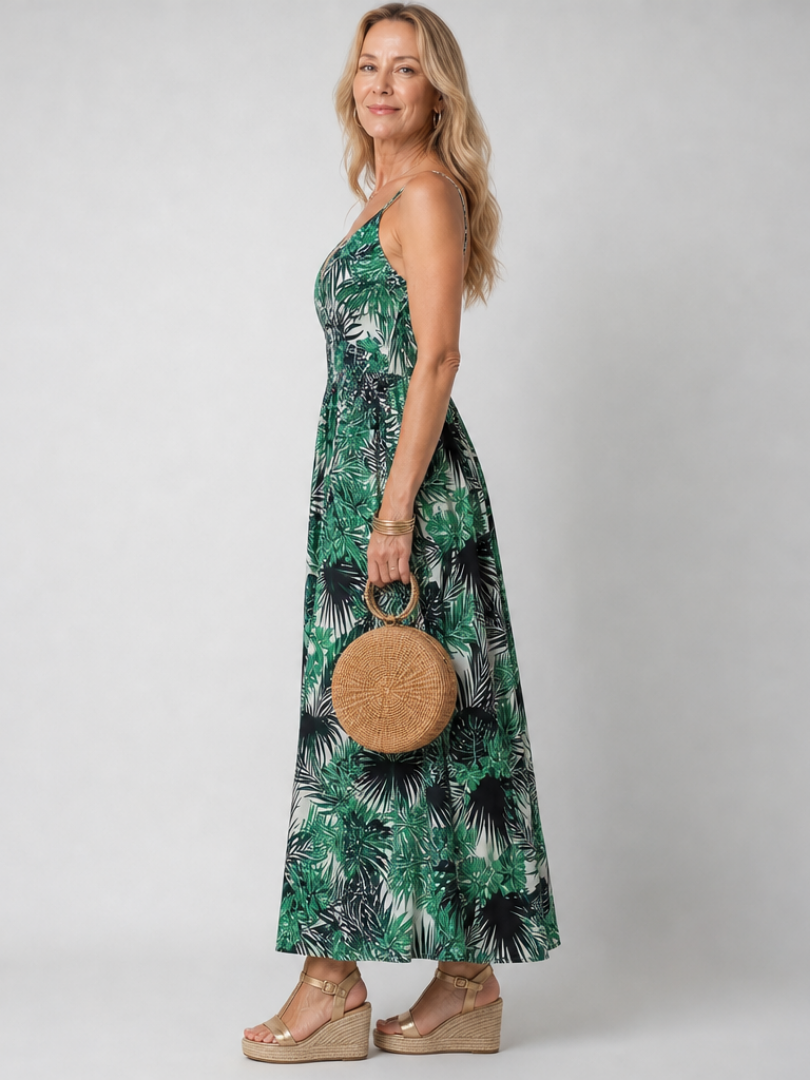 Maravelle | Robe Midi à Imprimé Floral Sans Manches