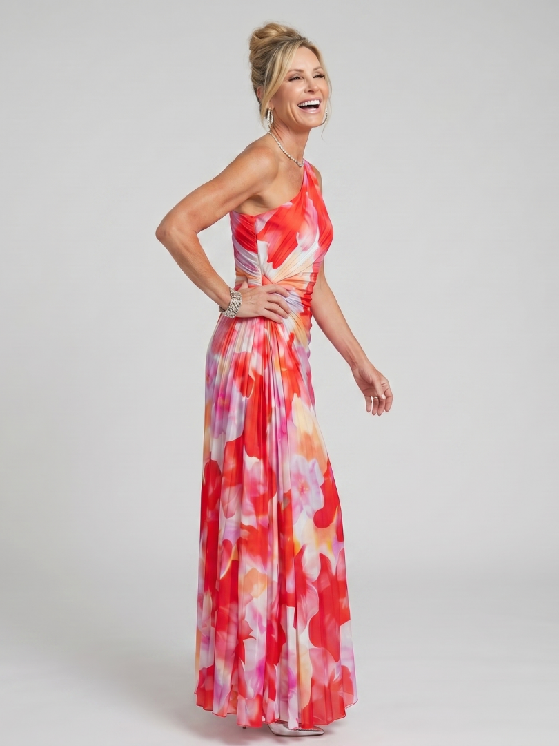Taya | Robe Midi à Épaule Unique avec Corsage Plissé