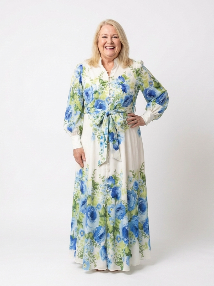 Harper | Robe Maxi à Manches Longues à Fleurs avec Boutonnage